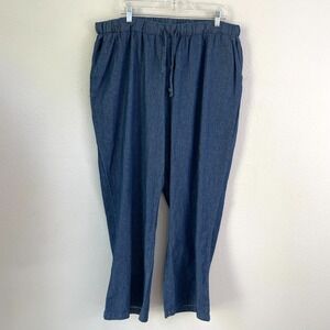 WOMAN WITHIN Plus 22W Blue Chambray Pull On Pants Elastic Waist Comfort